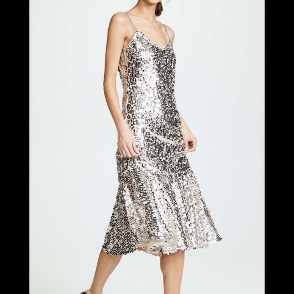 Veronica Beard Silver Sequined Mykola Dress